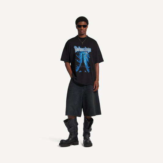 Balenciaga Paris Thunderstorm Oversized T-Shirt – Black