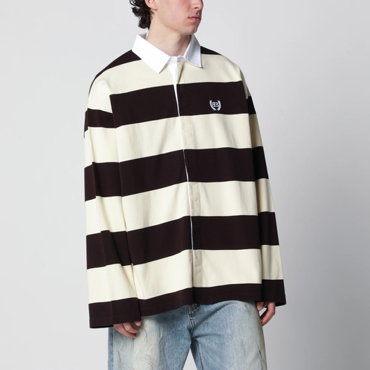 Balenciaga Striped Jersey Polo Shirt in Cotton — Brown