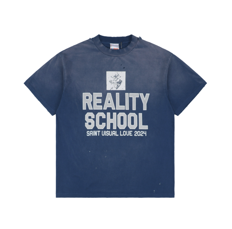 Saint Michael Reality School Distressed S/S T-Shirt – Blue