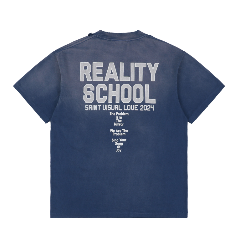 Saint Michael Reality School Distressed S/S T-Shirt – Blue