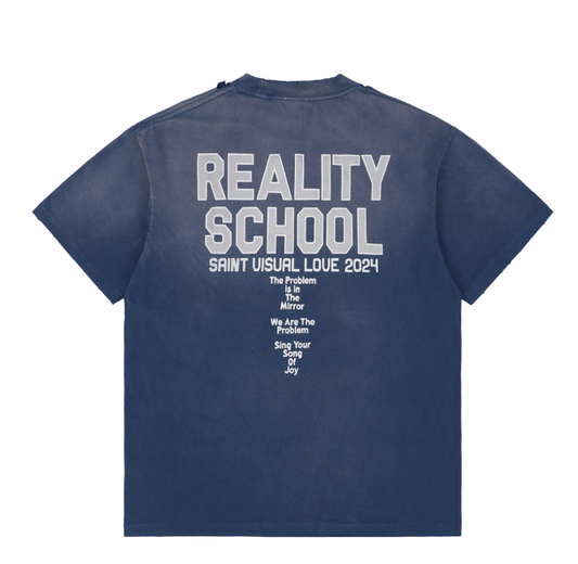 Saint Michael Reality School Distressed S/S T-Shirt – Blue