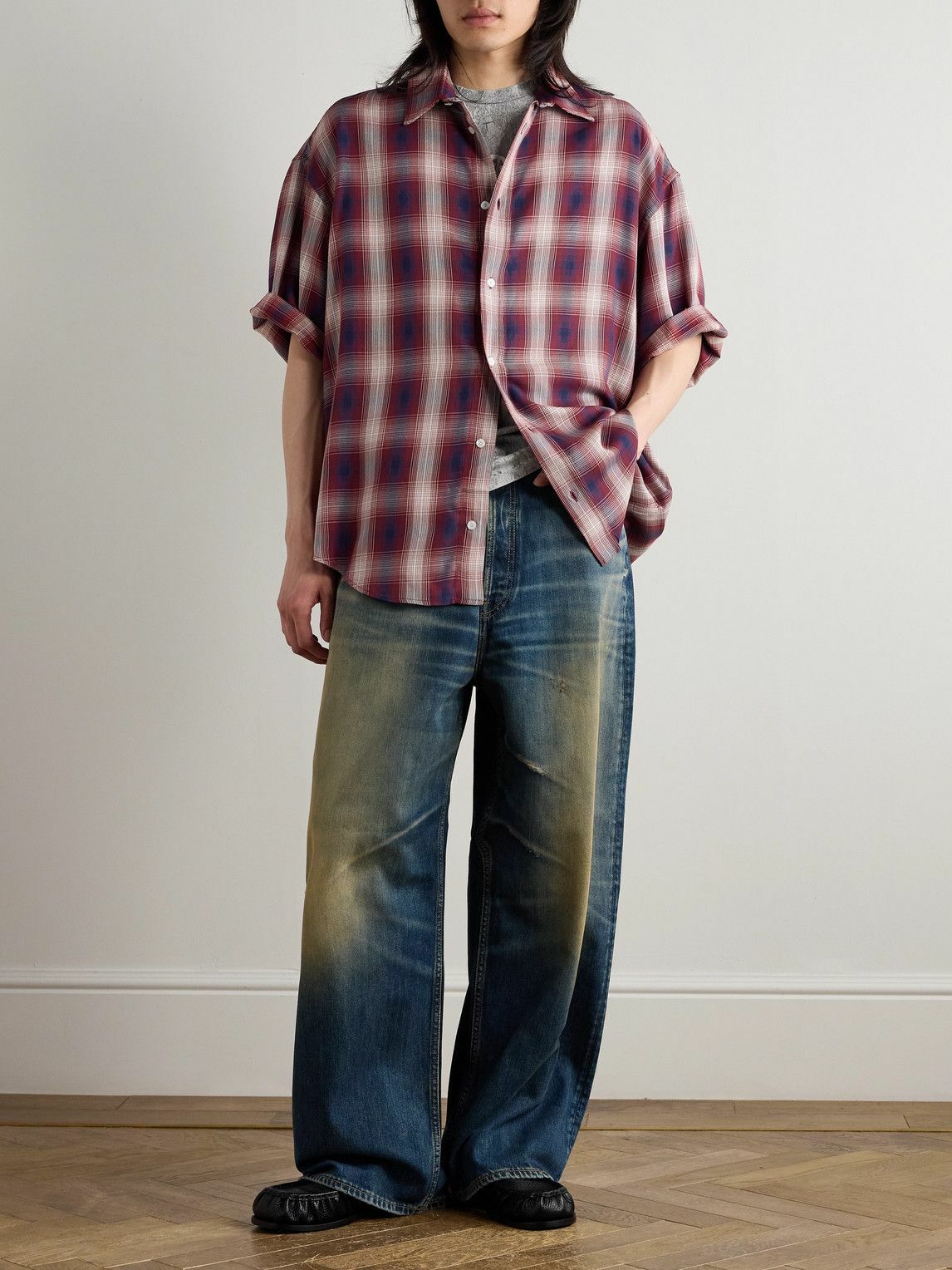 Acne Studios Oversized Checked Woven Shirt – Red