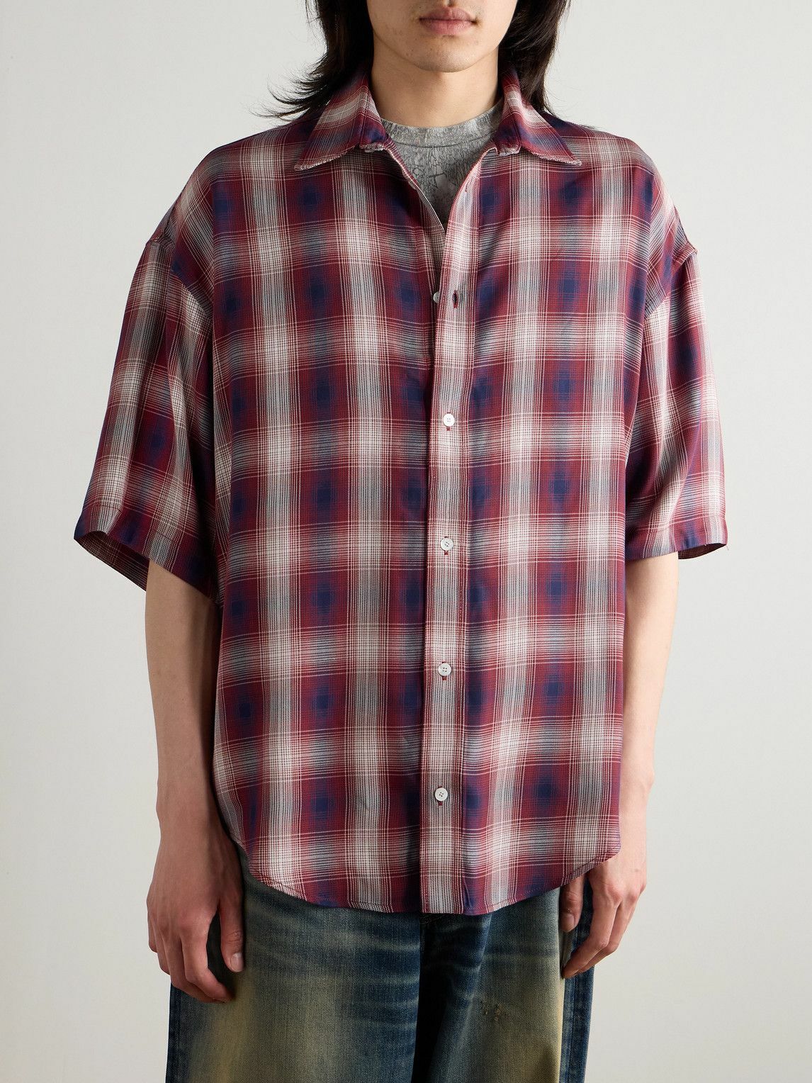 Acne Studios Oversized Checked Woven Shirt – Red