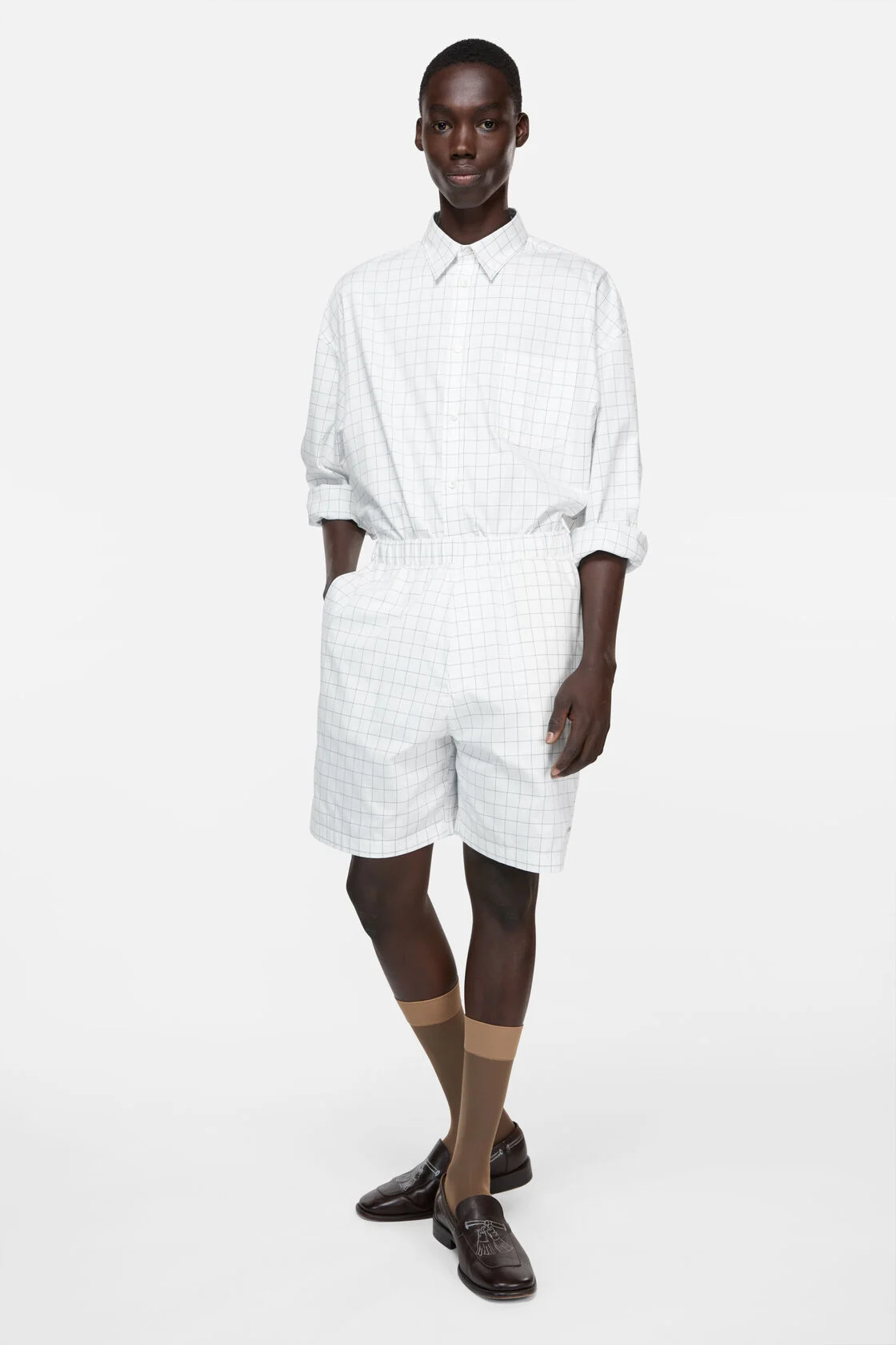 Acne Studios Casual Check Shorts – White / Black