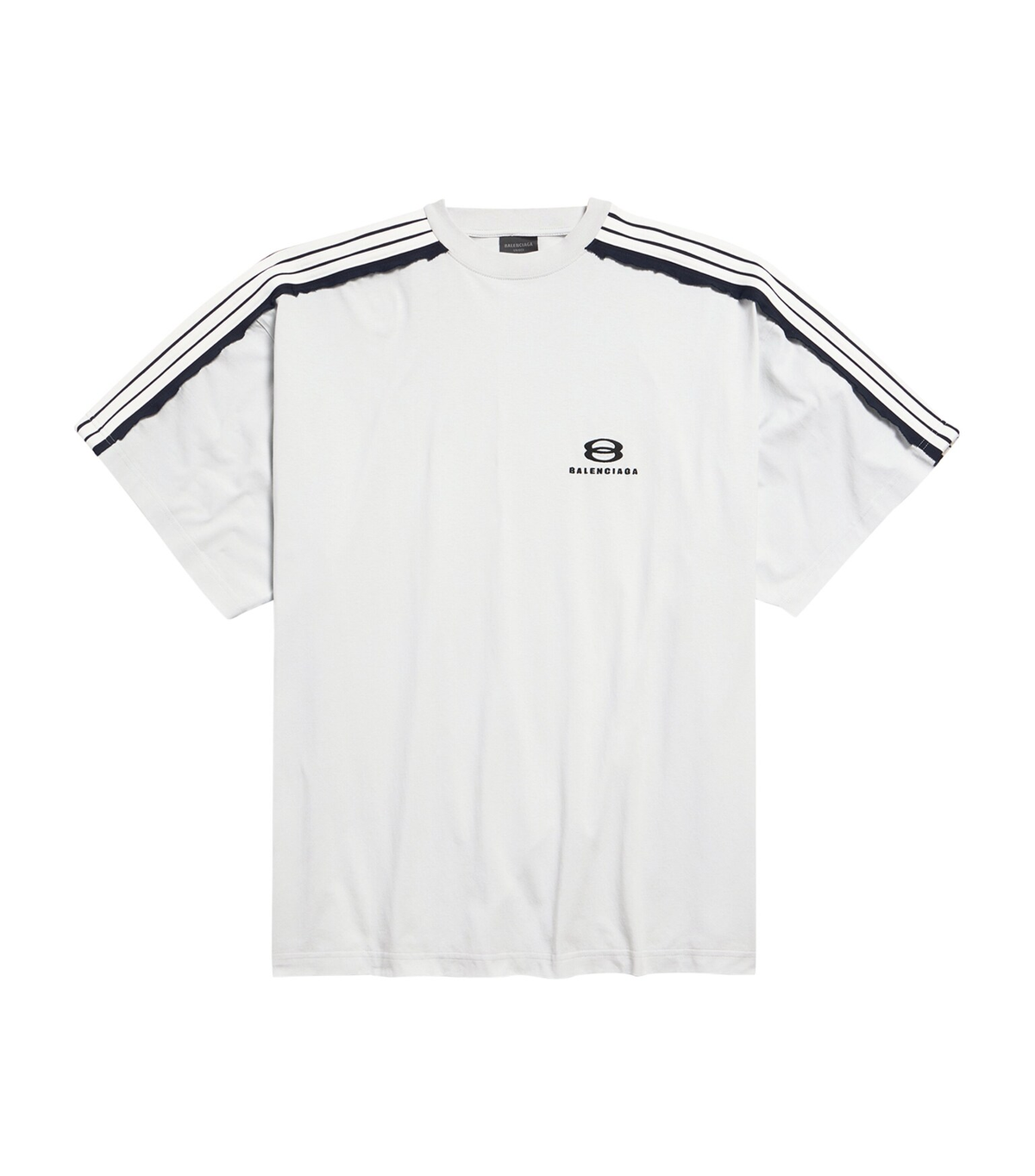 Balenciaga Loop Sports Stripe T-Shirt – White / Navy Cotton