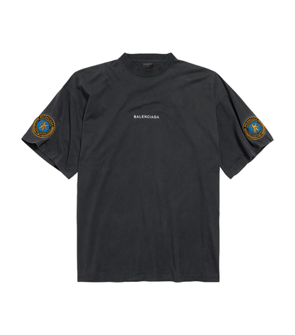 Balenciaga Uniform Crest Logo T-Shirt – Charcoal Oversized Cotton