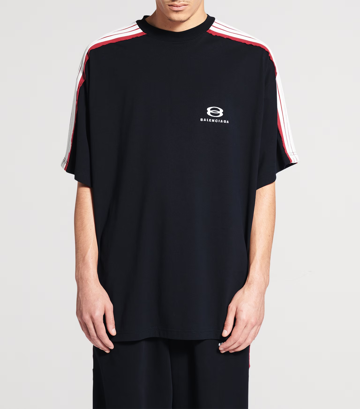 Balenciaga Loop Sports Stripe T-Shirt – Black / Red Cotton