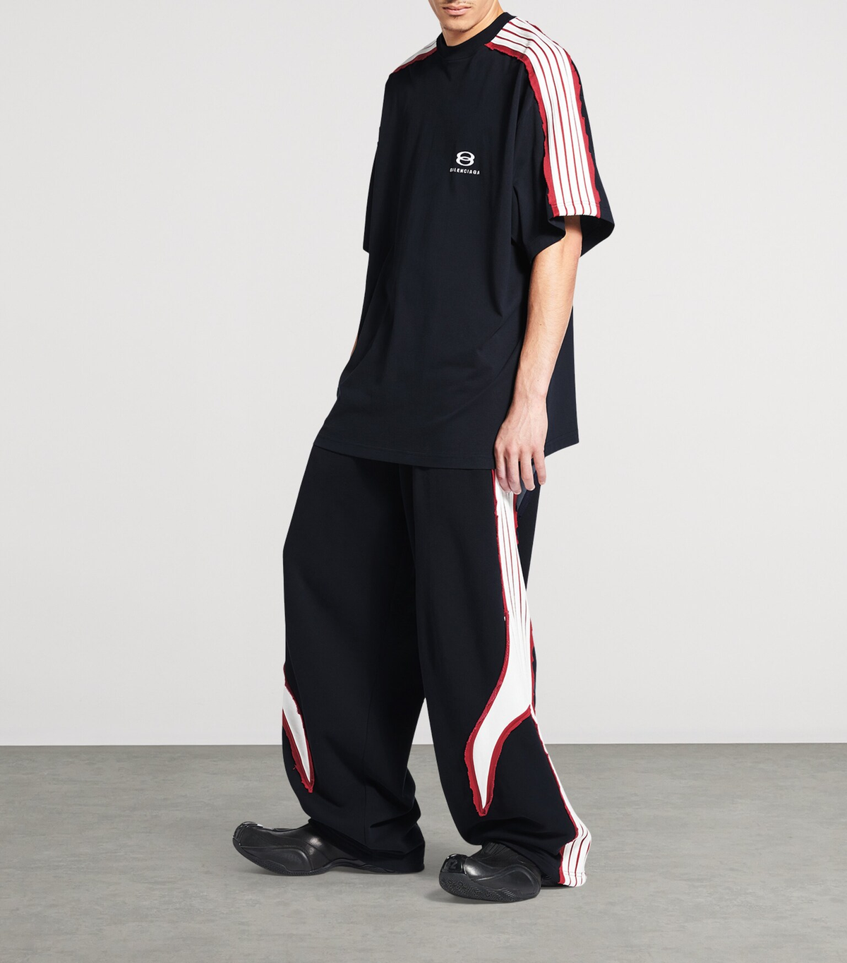 Balenciaga Loop Sports Stripe T-Shirt – Black / Red Cotton