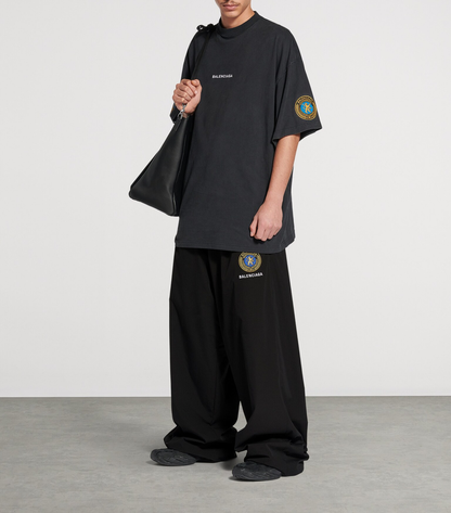 Balenciaga Uniform Crest Logo T-Shirt – Charcoal Oversized Cotton