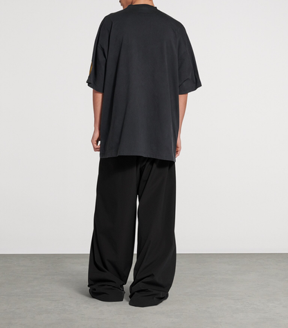 Balenciaga Uniform Crest Logo T-Shirt – Charcoal Oversized Cotton