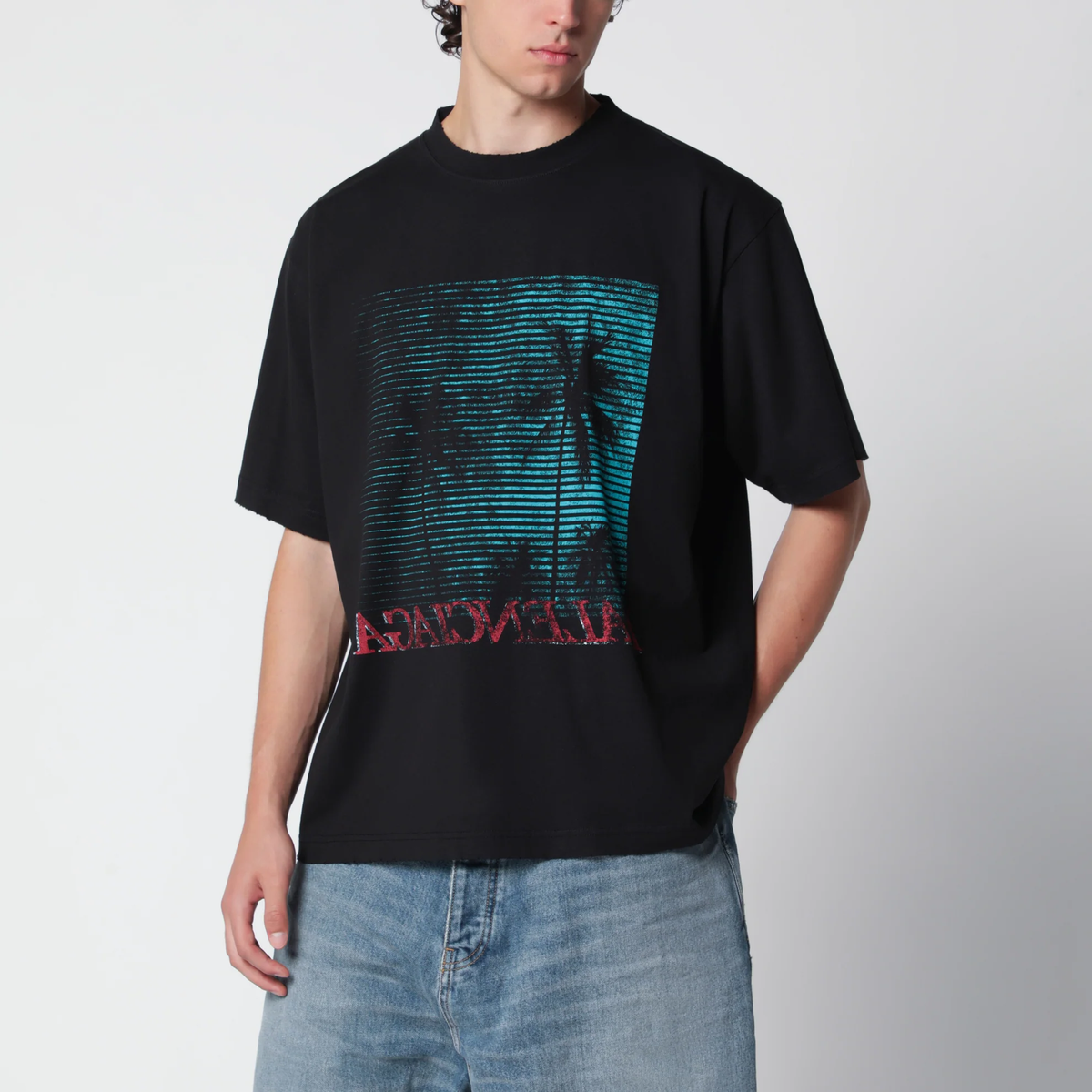 Balenciaga Holiday Graphic Print Cotton T-Shirt — Black