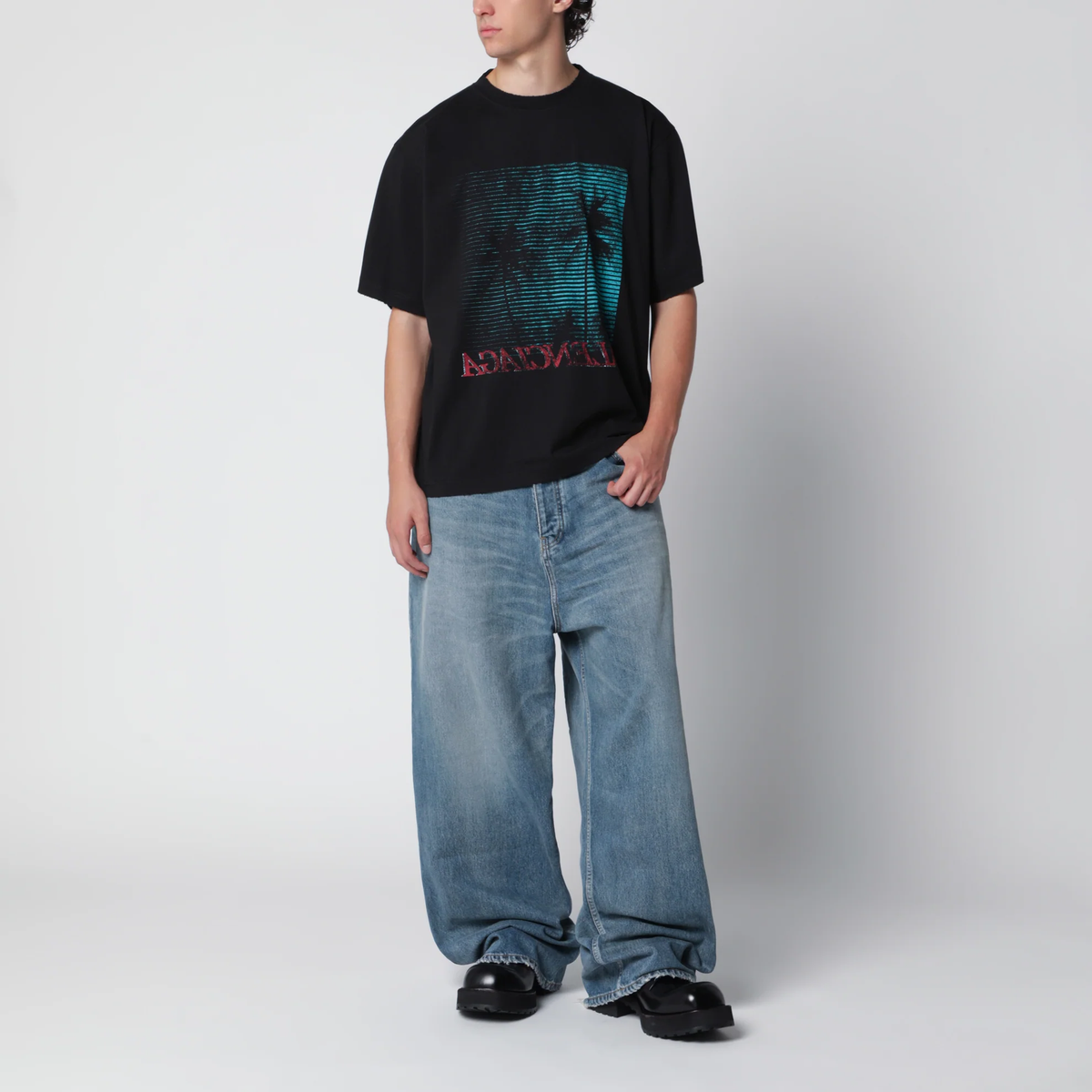 Balenciaga Holiday Graphic Print Cotton T-Shirt — Black