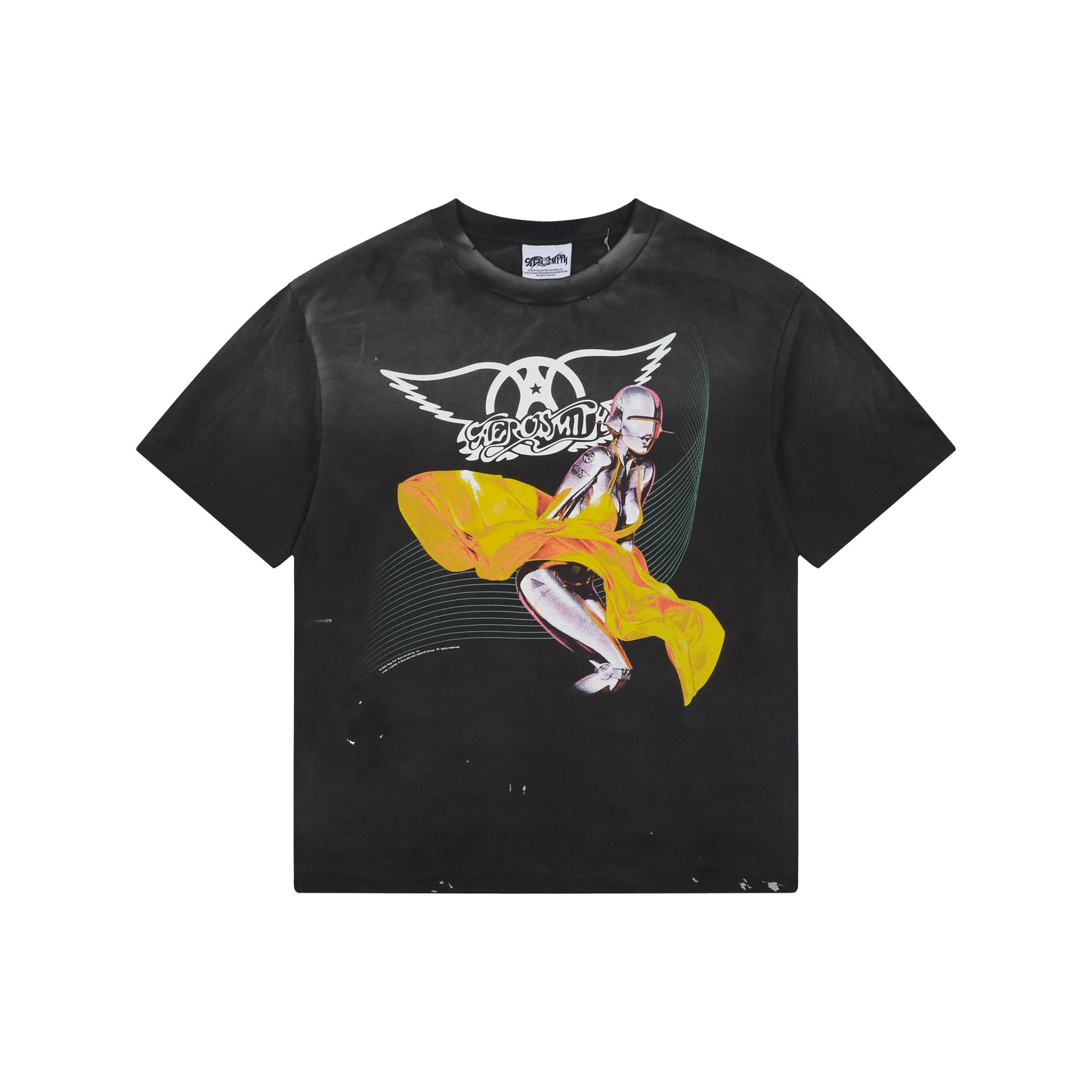 Saint Michael Aerosmith Paint-Splattered Graphic T-Shirt – Vintage Black