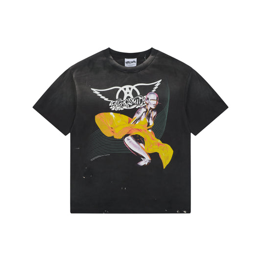 Saint Michael Aerosmith Paint-Splattered Graphic T-Shirt – Vintage Black
