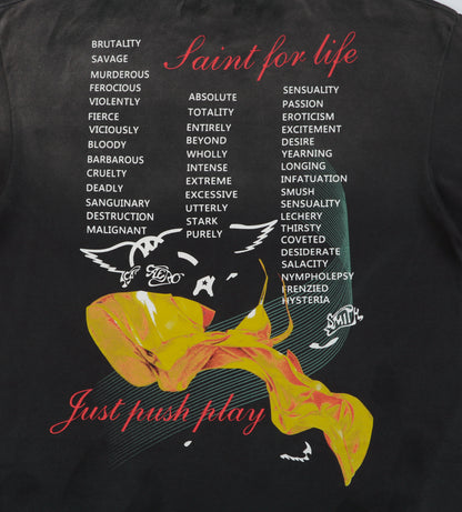 Saint Michael Aerosmith Paint-Splattered Graphic T-Shirt – Vintage Black