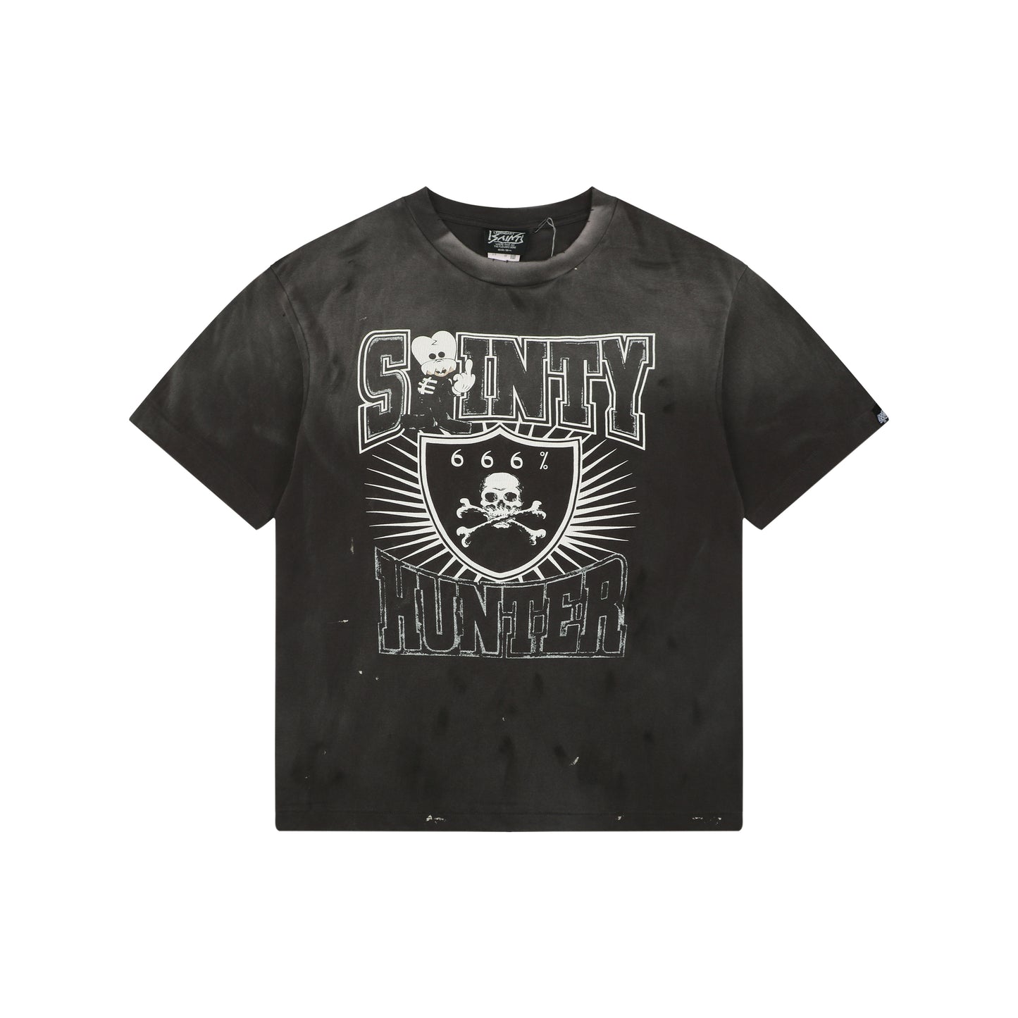 Saint Michael × Bounty Hunter "Sainty Hunter" Skull Crest Graphic T-Shirt – Washed Black