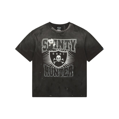 Saint Michael × Bounty Hunter "Sainty Hunter" Skull Crest Graphic T-Shirt – Washed Black