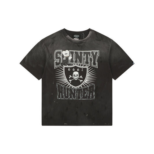 Saint Michael × Bounty Hunter "Sainty Hunter" Skull Crest Graphic T-Shirt – Washed Black