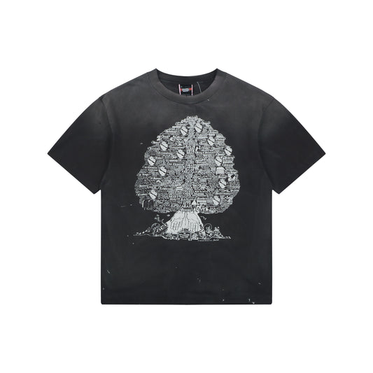 Saint Michael "Tree of Life" Typography Graphic T-Shirt – Washed Black