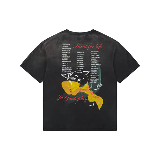 Saint Michael Aerosmith Paint-Splattered Graphic T-Shirt – Vintage Black