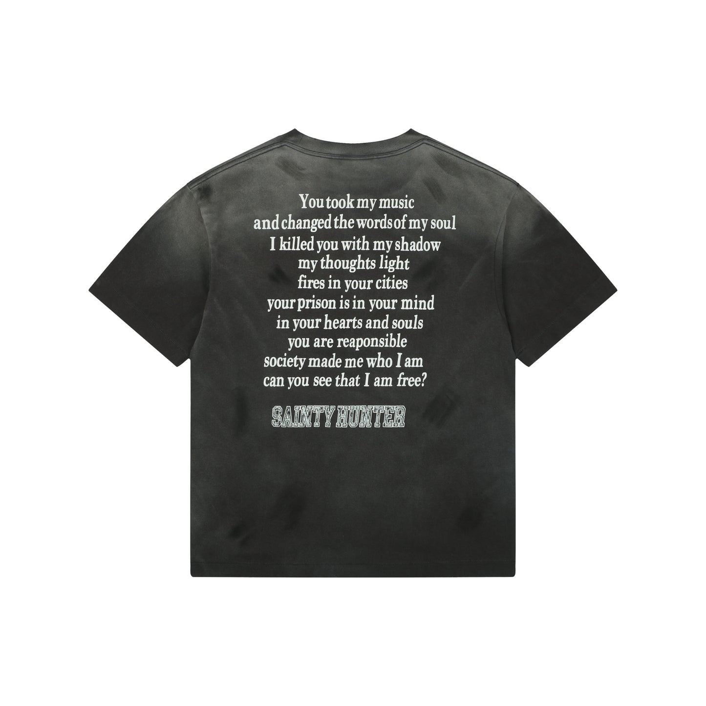 Saint Michael × Bounty Hunter "Sainty Hunter" Angel & Skeleton Duo Graphic T-Shirt – Washed Black
