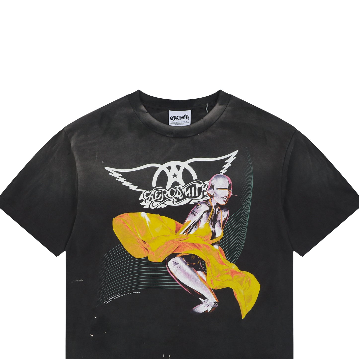 Saint Michael Aerosmith Paint-Splattered Graphic T-Shirt – Vintage Black