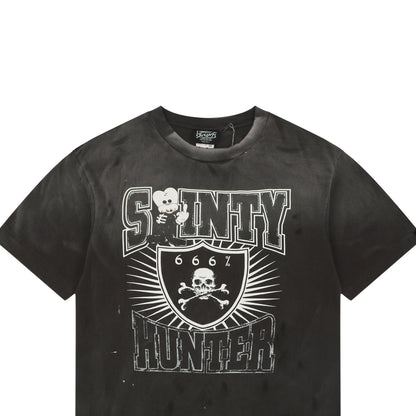 Saint Michael × Bounty Hunter "Sainty Hunter" Skull Crest Graphic T-Shirt – Washed Black