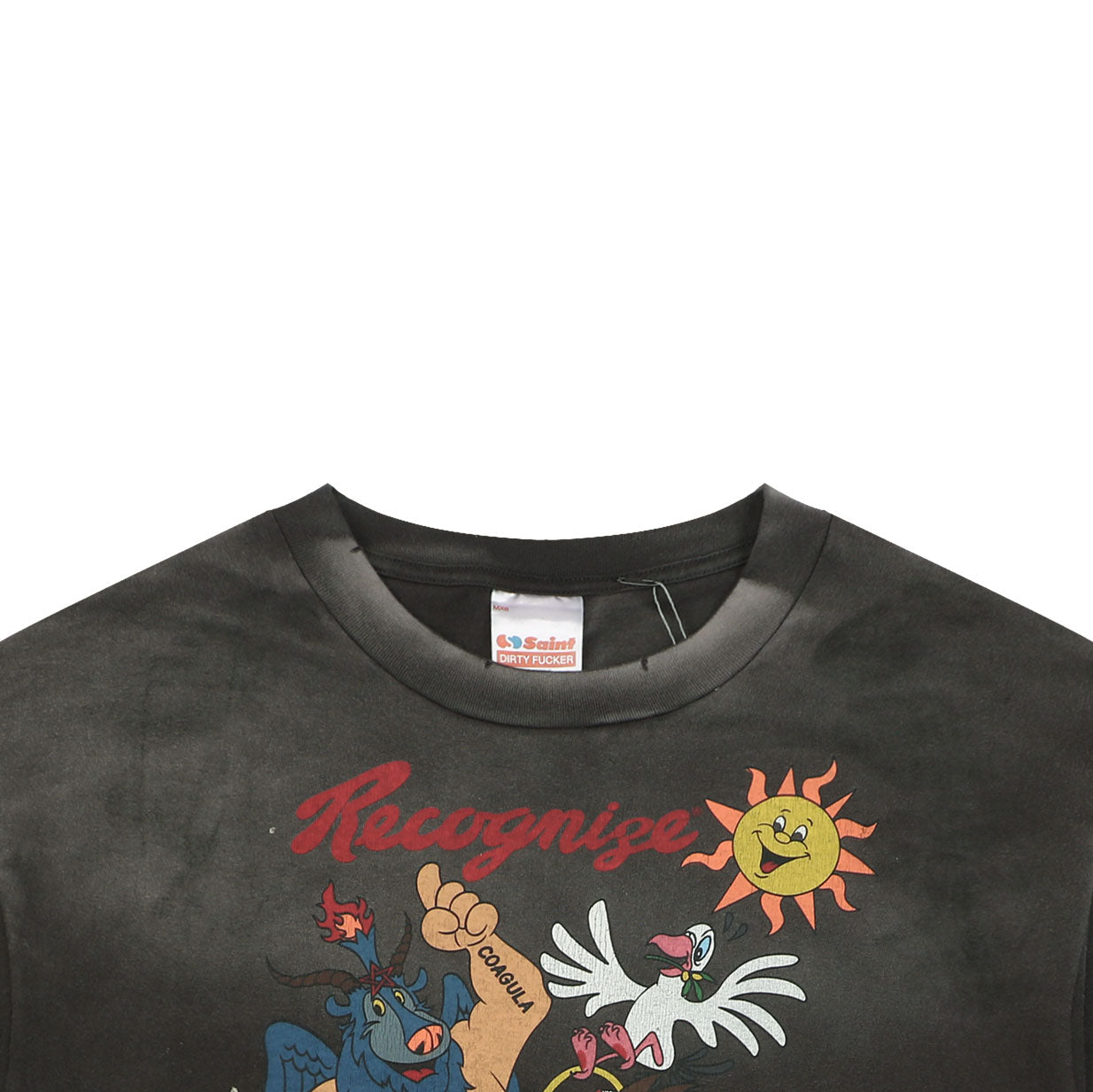 Saint Michael "The Almighty Saint" Retro Cartoon Graphic T-Shirt – Washed Black