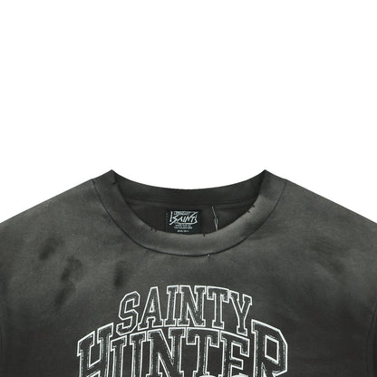 Saint Michael × Bounty Hunter "Sainty Hunter" Angel & Skeleton Duo Graphic T-Shirt – Washed Black