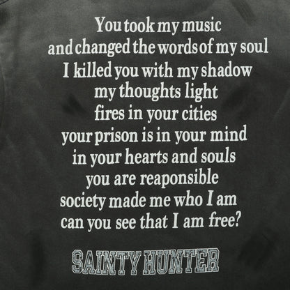 Saint Michael × Bounty Hunter "Sainty Hunter" Angel & Skeleton Duo Graphic T-Shirt – Washed Black