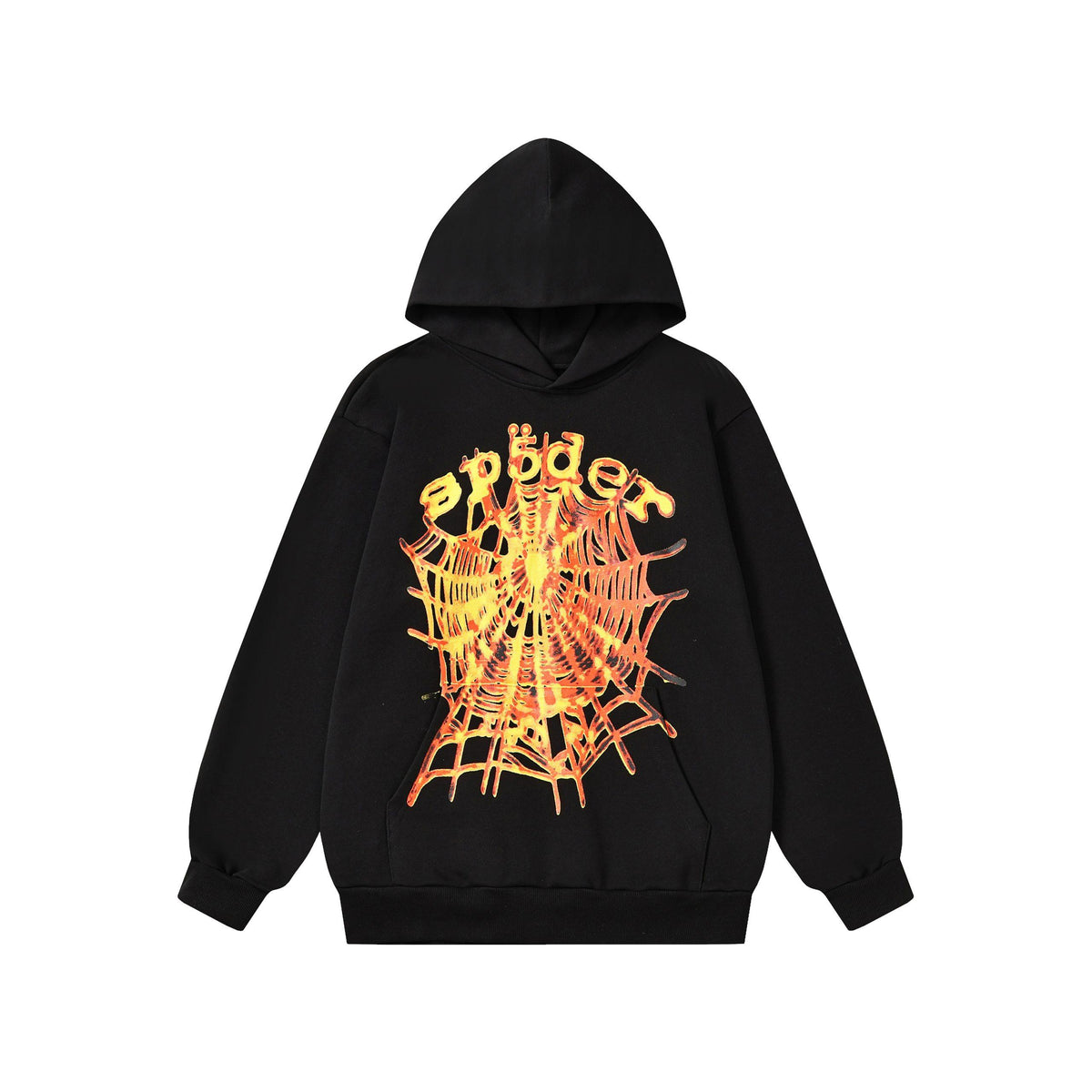 Sp5der OG Web Hoodie – Black / Fire