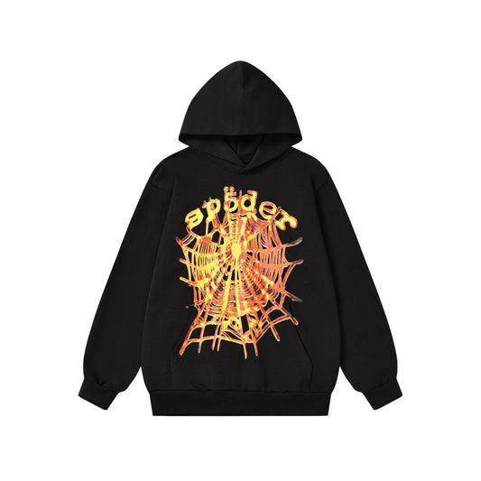 Sp5der OG Web Hoodie – Black / Fire