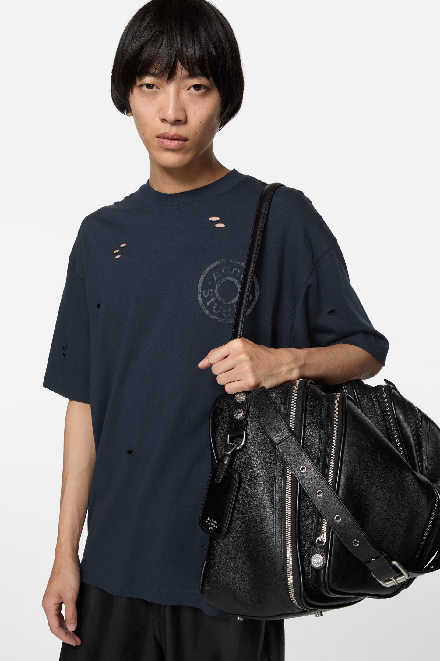 Acne Studios Exford Distressed Logo S/S T-Shirt – Navy