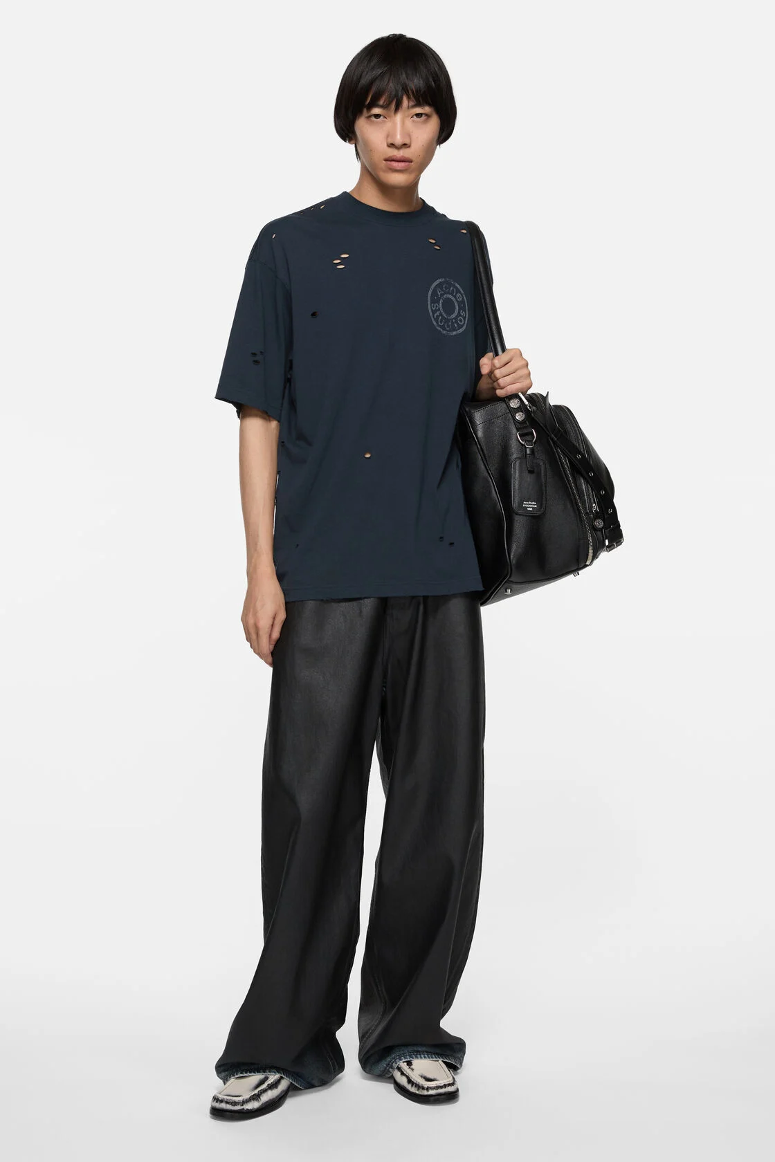 Acne Studios Exford Distressed Logo S/S T-Shirt – Navy