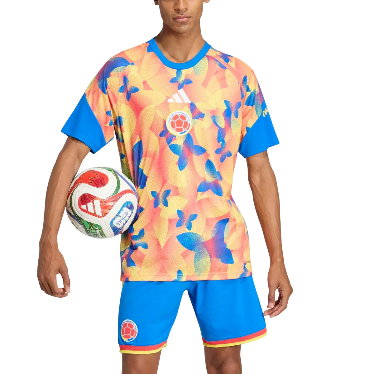 adidas Colombia 26 Home Pre-Match Jersey, Glow Blue/Semi Lucid Red/Impact Yellow, Asia Sizing JZ6238