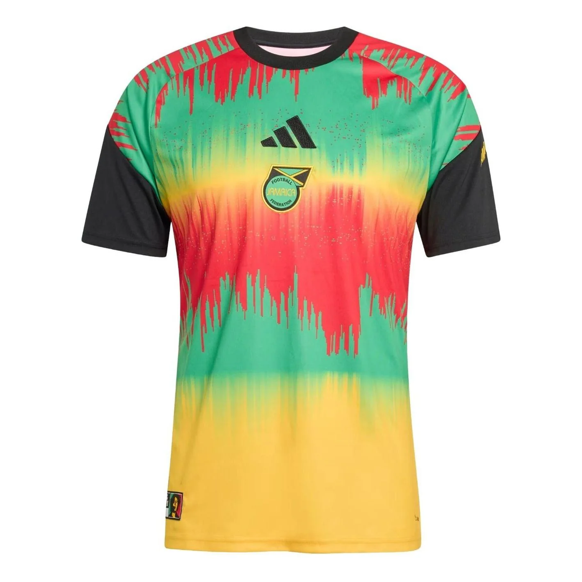 adidas Jamaica 2026 x Bob Marley Home Pre-Match Jersey, Bold Gold/Vivid Green/Pure Ruby, Asia Sizing KA1905