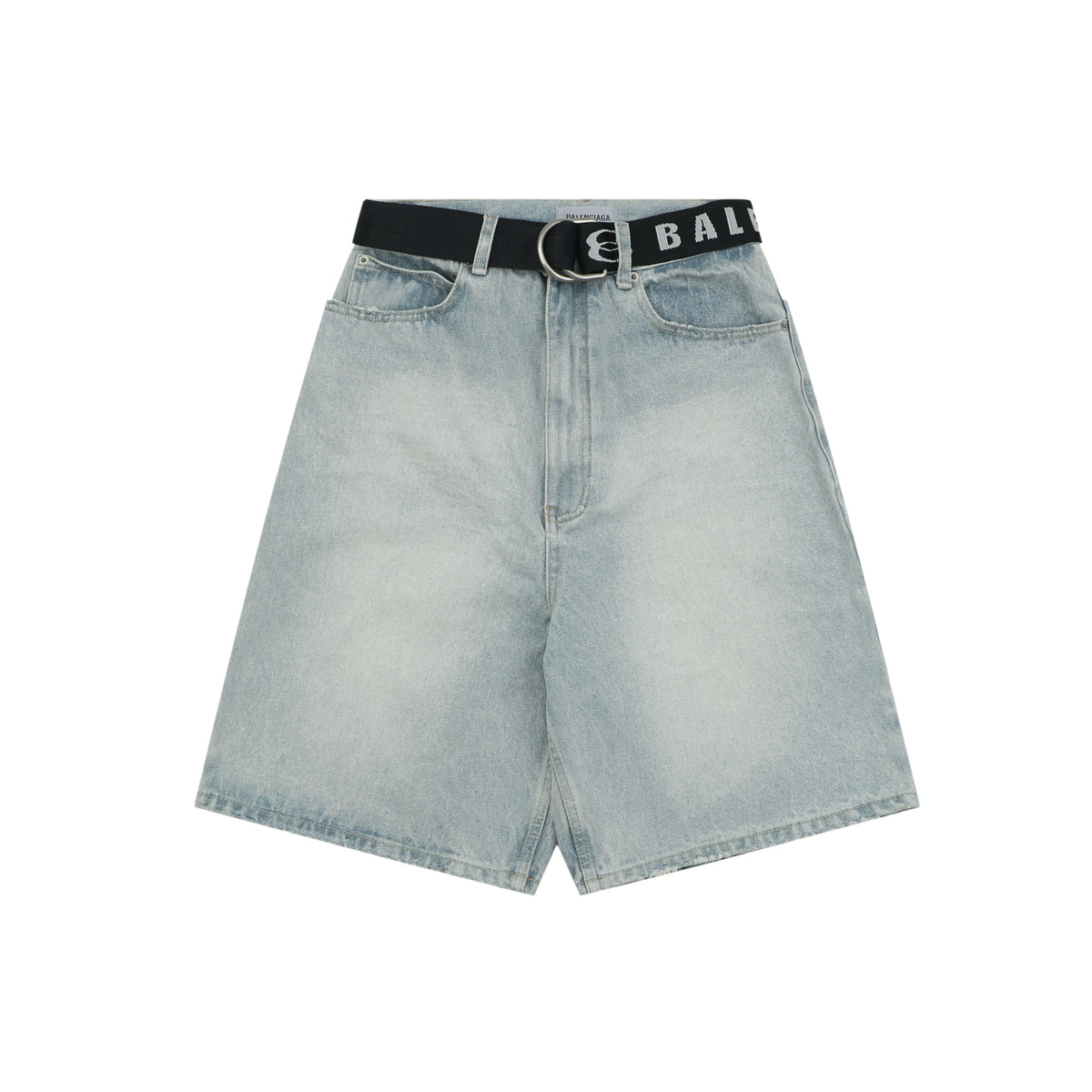 Balenciaga Logo Belt Denim Bermuda Shorts