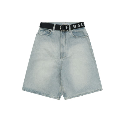 Balenciaga Logo Belt Denim Bermuda Shorts