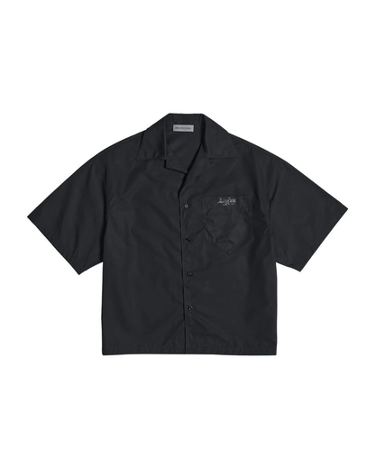 Balenciaga Black Cotton Logo Bowling Shirt