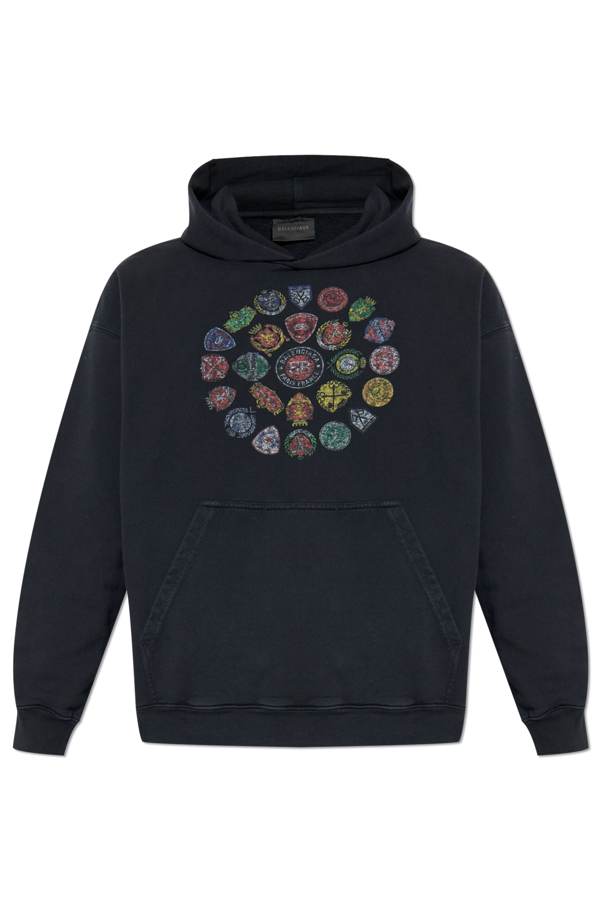 Balenciaga Spiral Crest Hoodie – Dark Navy / Black