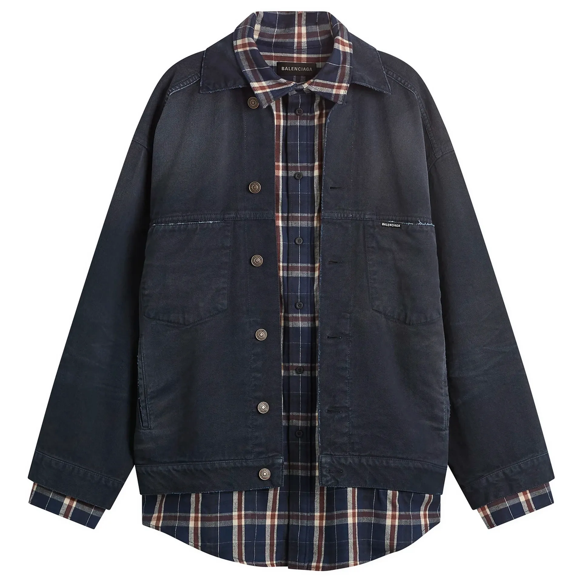 Balenciaga Double Layer Patched Shirt Jacket – Navy / Dirty Dark Blue