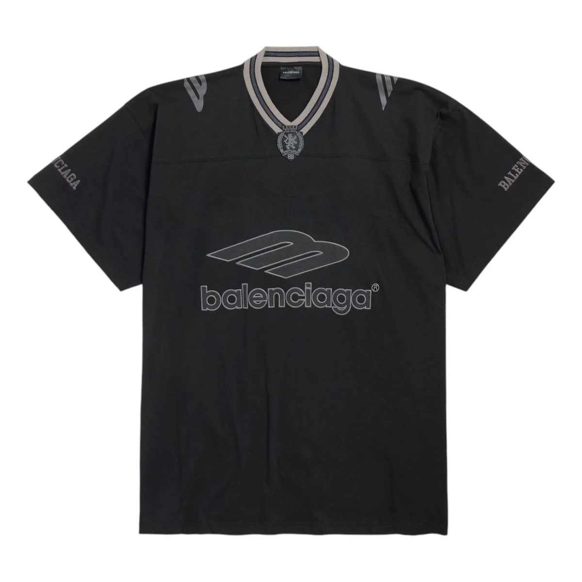 Balenciaga 3B Sports Football V-Neck T-Shirt – Black / New Grey / Dark Navy Red