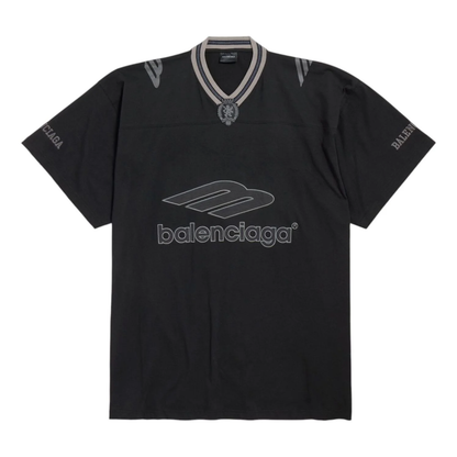 Balenciaga 3B Sports Football V-Neck T-Shirt – Black / New Grey / Dark Navy Red