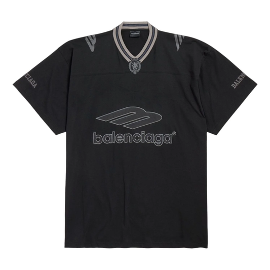 Balenciaga 3B Sports Football V-Neck T-Shirt – Black / New Grey / Dark Navy Red