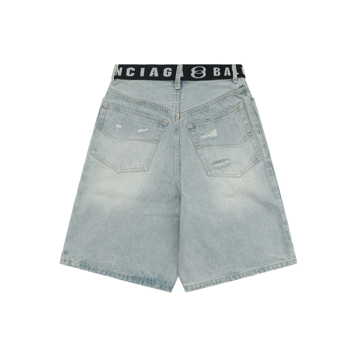 Balenciaga Logo Belt Denim Bermuda Shorts