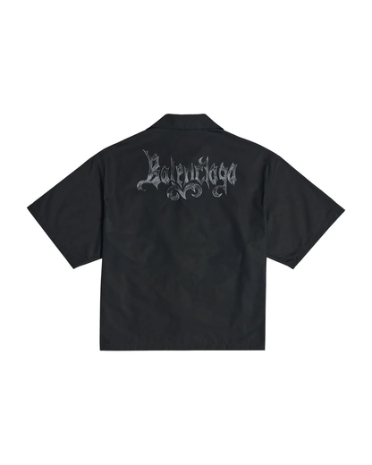 Balenciaga Black Cotton Logo Bowling Shirt