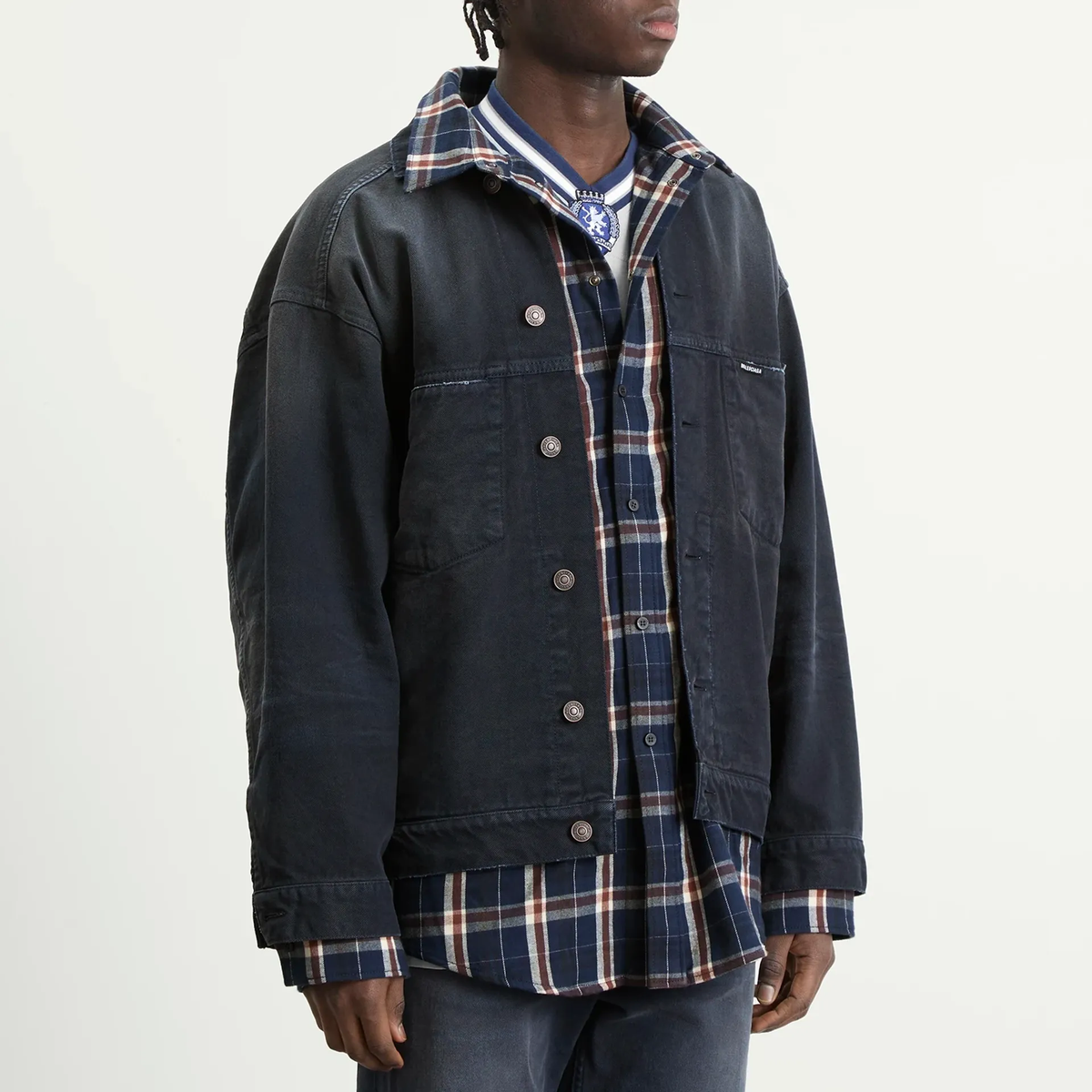 Balenciaga Double Layer Patched Shirt Jacket – Navy / Dirty Dark Blue