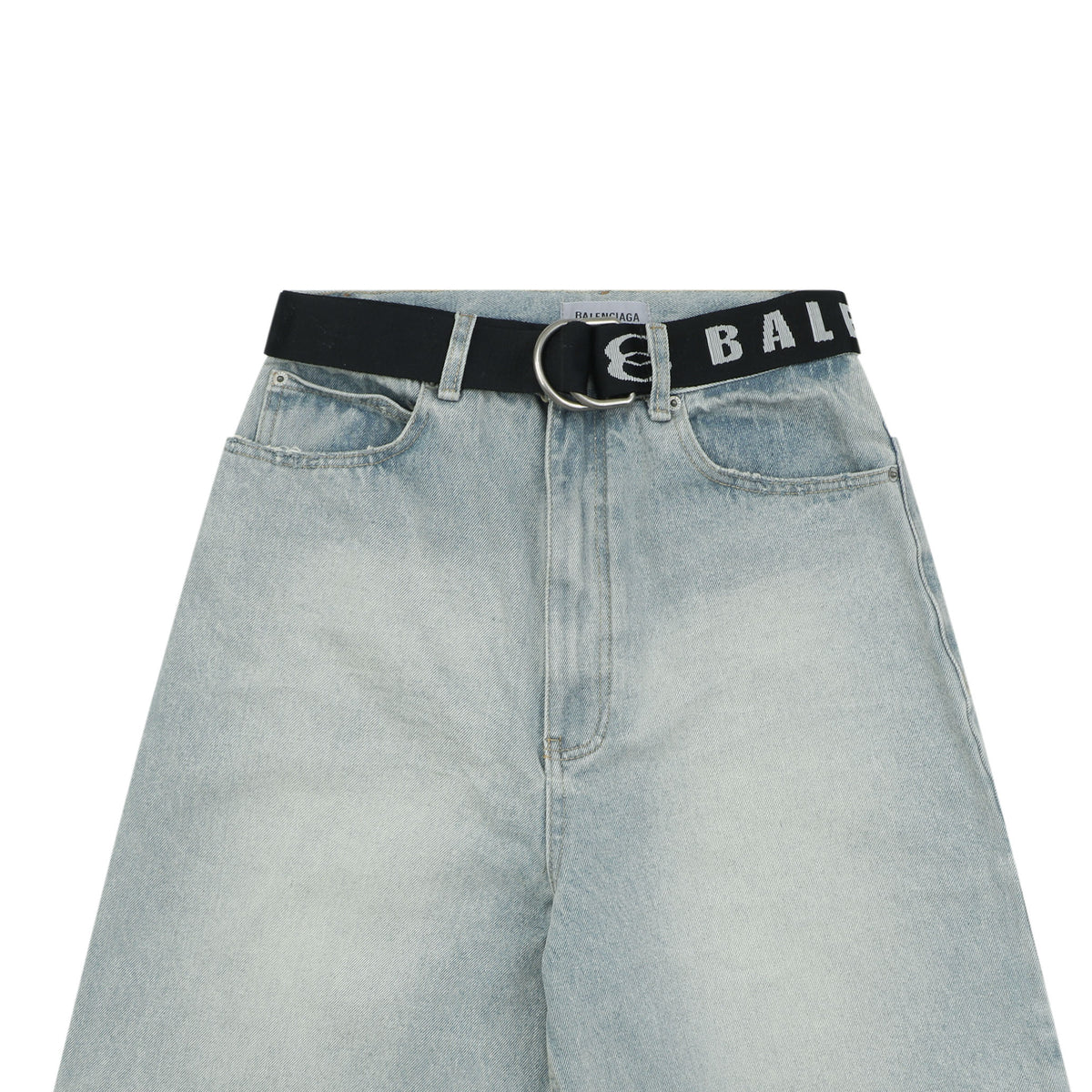 Balenciaga Logo Belt Denim Bermuda Shorts
