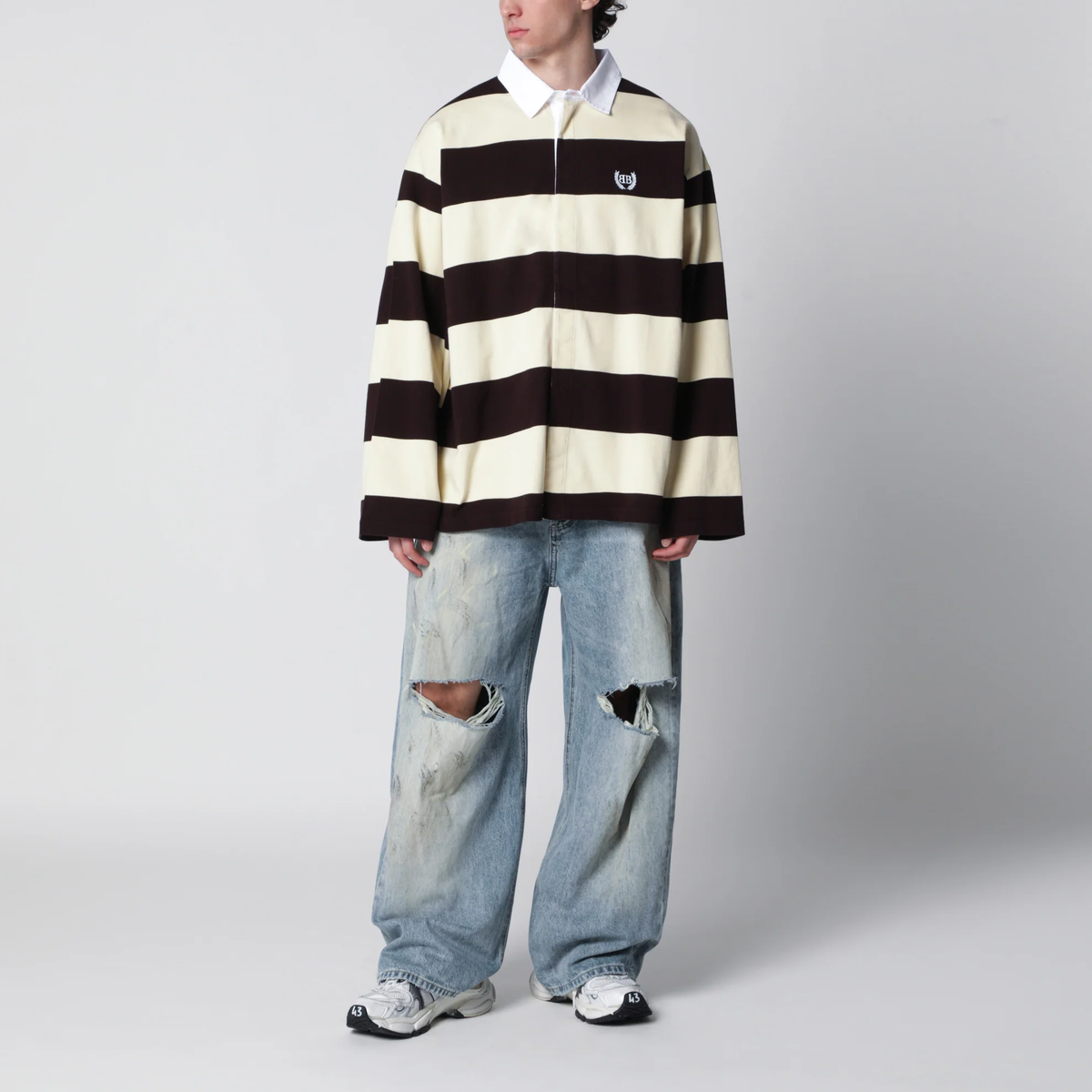Balenciaga Striped Jersey Polo Shirt in Cotton — Brown