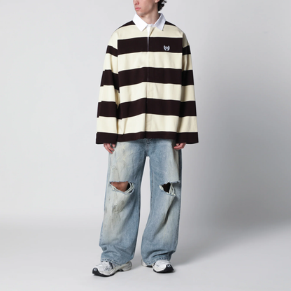 Balenciaga Striped Jersey Polo Shirt in Cotton — Brown